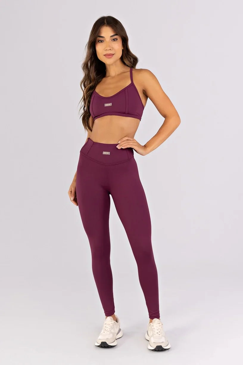 [CONJUNTO] Top + Calça Legging sem Gancho e Detalhes Em Chapado (Uva) | Ref: K4650-C