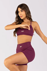 [CONJUNTO]  Top + Short sem Gancho e Detalhes Em Chapado (Uva) | Ref: K4651-C