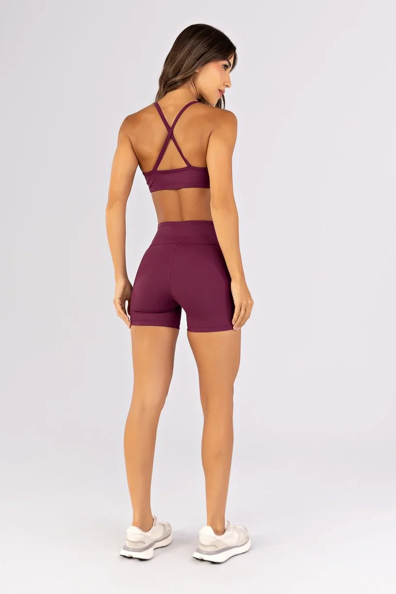 [CONJUNTO]  Top + Short sem Gancho e Detalhes Em Chapado (Uva) | Ref: K4651-C