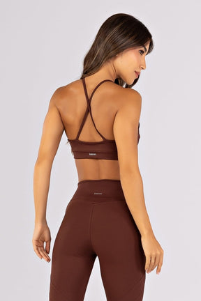 [CONJUNTO] Top + Calça Legging com Bolsos e Recortes (Café) | Ref: K4782-B