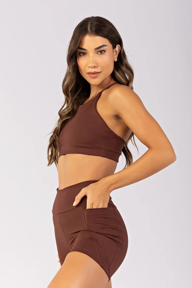 [CONJUNTO]  Top + Short com Bolsos e Recortes (Preto) | Ref: K4783-A