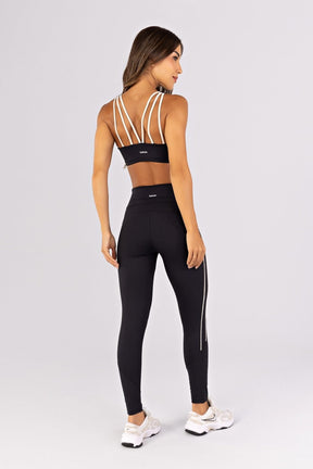 [CONJUNTO] Top + Calça Legging com Recortes e Vivos Duplos (Preto / Off-White) | Ref: K4785-A