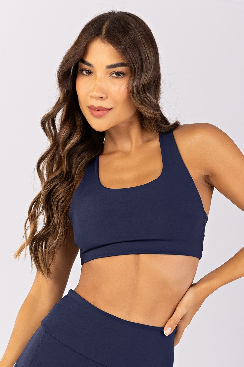 [CONJUNTO] Top + Calça Legging com Recortes e Vivos Duplos (Azul Marinho / Glacial) | Ref: K4785-C