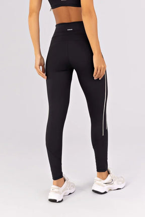 [CONJUNTO] Top + Calça Legging com Recortes e Vivos Duplos (Preto / Off-White) | Ref: K4785-A