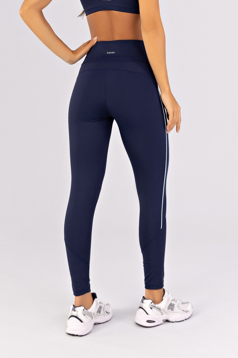 [CONJUNTO] Top + Calça Legging com Recortes e Vivos Duplos (Azul Marinho / Glacial) | Ref: K4785-C