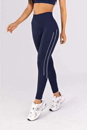 [CONJUNTO] Top + Calça Legging com Recortes e Vivos Duplos (Azul Marinho / Glacial) | Ref: K4785-C