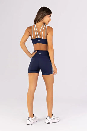 [CONJUNTO]  Top + Short com Recortes e Vivos Duplos (Azul Marinho / Glacial) | Ref: K4786-C