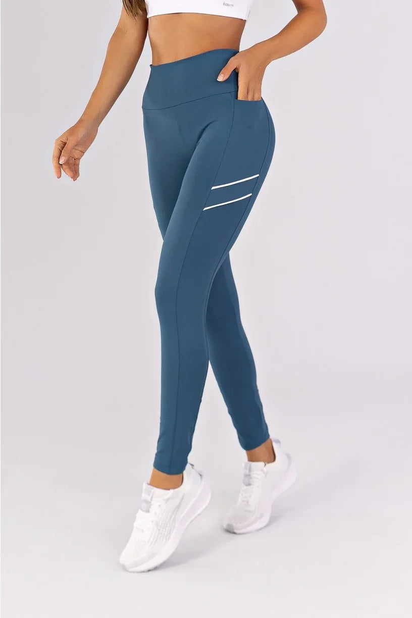 [CONJUNTO] Top + Calça Legging com Vivos nos Bolsos Laterais (Alquimia / Branco) | Ref: K4788-A