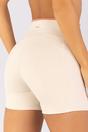 [CONJUNTO]  Top + Short com Recortes e Vira Contrastante (Off-White / Telha) | Ref: K4792-A