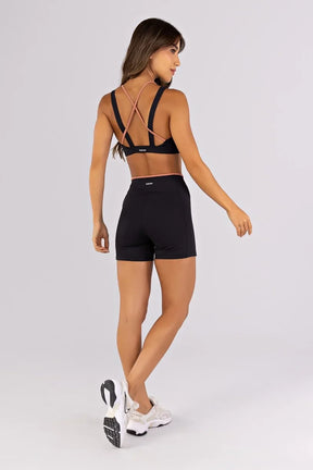 [CONJUNTO]  Top + Short com Recortes e Vira Contrastante (Preto / Telha) | Ref: K4792-B