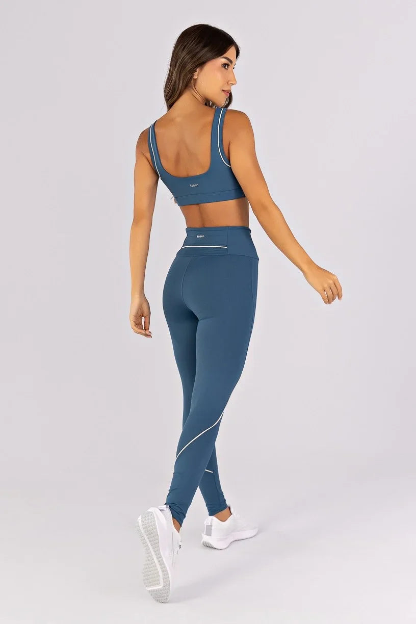 [CONJUNTO] Top + Calça Legging com Bolso no Cós e Vivos (Alquimia / Off-White) | Ref: K4794-B