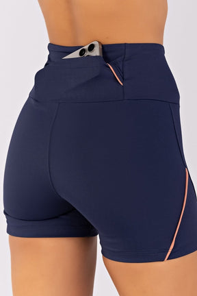 [CONJUNTO]  Top + Short com Bolso no Cós e Vivos (Azul Marinho / Telha) | Ref: K4795-A