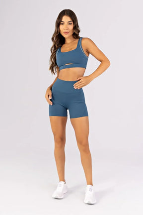 [CONJUNTO]  Top + Short com Bolso no Cós e Vivos (Alquimia / Off-White) | Ref: K4795-B