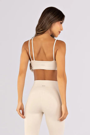 [CONJUNTO] Top + Calça Legging com Vivos sem Cós Aparente na Frente (Off-White) | Ref: K4800-B