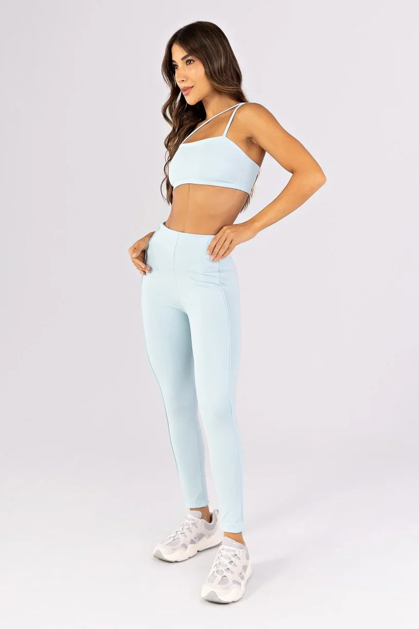 [CONJUNTO] Top + Calça Legging com Vivos sem Cós Aparente na Frente (Glacial) | Ref: K4800-A