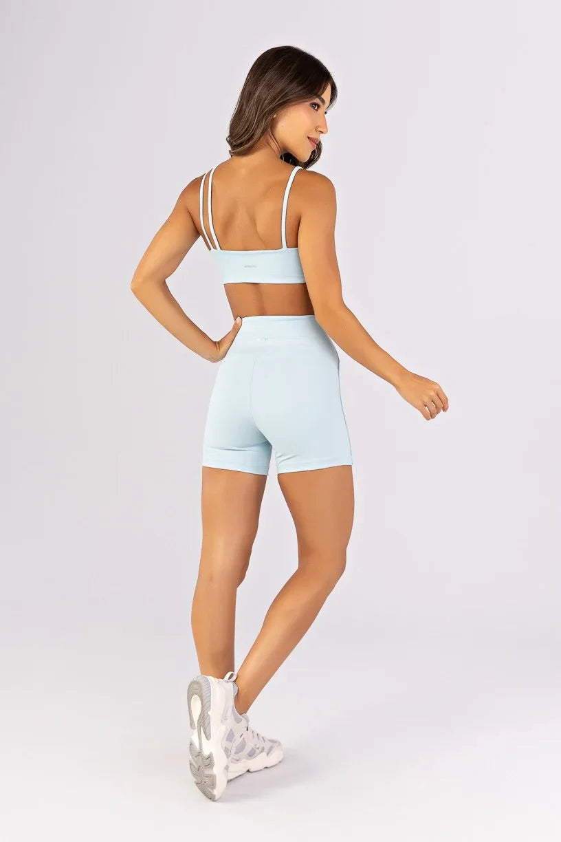 [CONJUNTO]  Top + Short com Vivos sem Cós Aparente na Frente (Glacial) | Ref: K4801-A