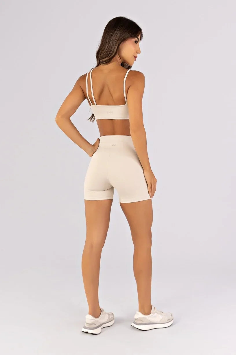 [CONJUNTO]  Top + Short com Vivos sem Cós Aparente na Frente (Off-White) | Ref: K4801-B