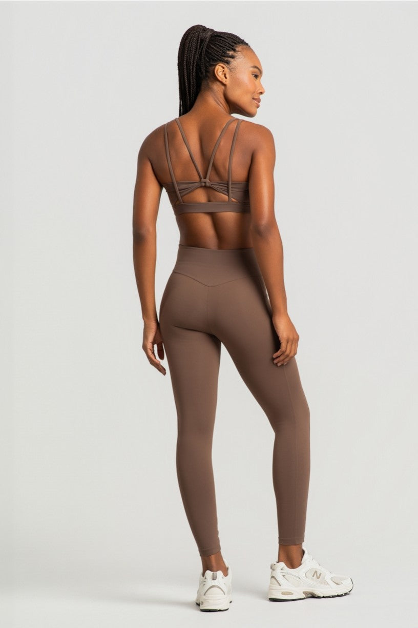 Calça Legging com Cós Transpassado e Bolsos (Capuccino) | Ref: K4360-F