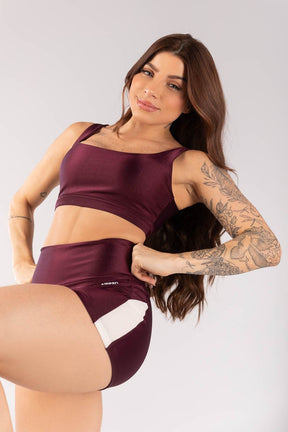 [CONJUNTO] Top + Short com Faixa Lateral (Vinho / Off White) | Ref: K4093-A