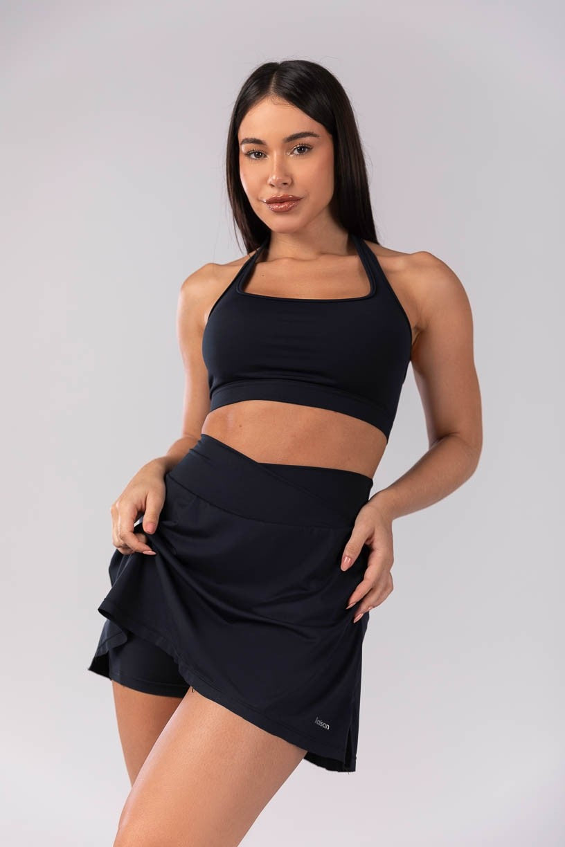 [CONJUNTO] - Top + Short Saia com Cós Transpassado (Preto) | Ref: K4066-A