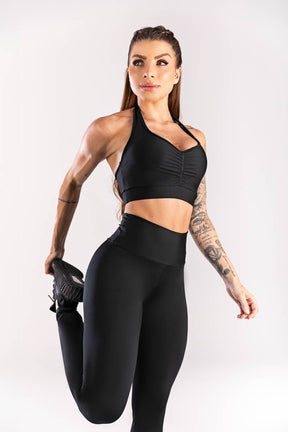 [CONJUNTO] Legging + Top Frente Única Com Franzido na Frente (preto)