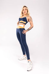 KIT TOP + CALÇA LEGGING COM CÓS TRANSPASSADO (AZUL MARINHO / LARANJA / OFF WHITE)