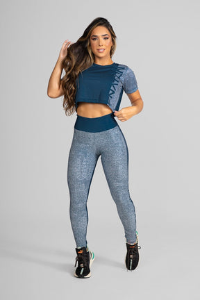[CONJUNTO] - Calça Legging + Cropped Fitness Soltinho Estampa Digital Double Merge | Ref: GO196