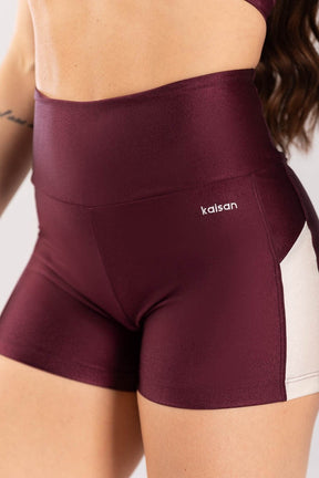 [CONJUNTO] Top + Short com Faixa Lateral (Vinho / Off White) | Ref: K4093-A