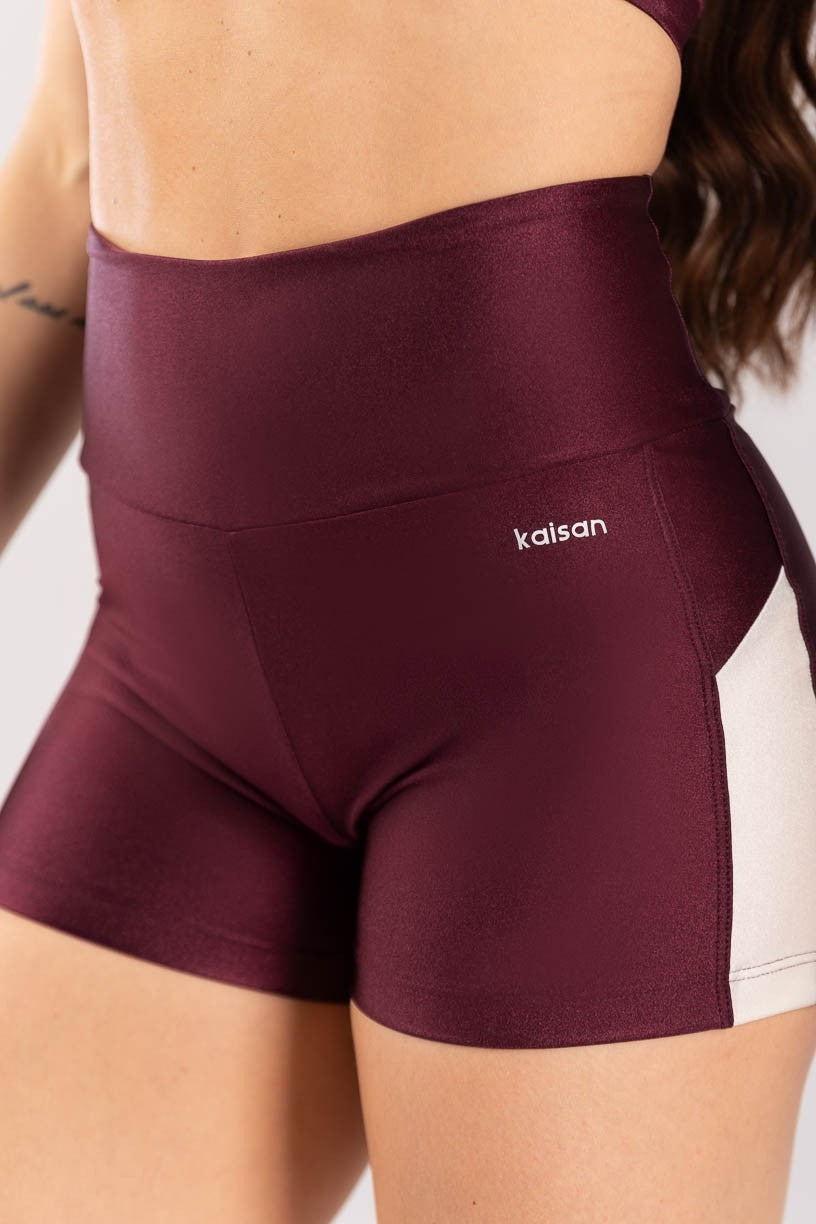 [CONJUNTO] Top + Short com Faixa Lateral (Vinho / Off White) | Ref: K4093-A