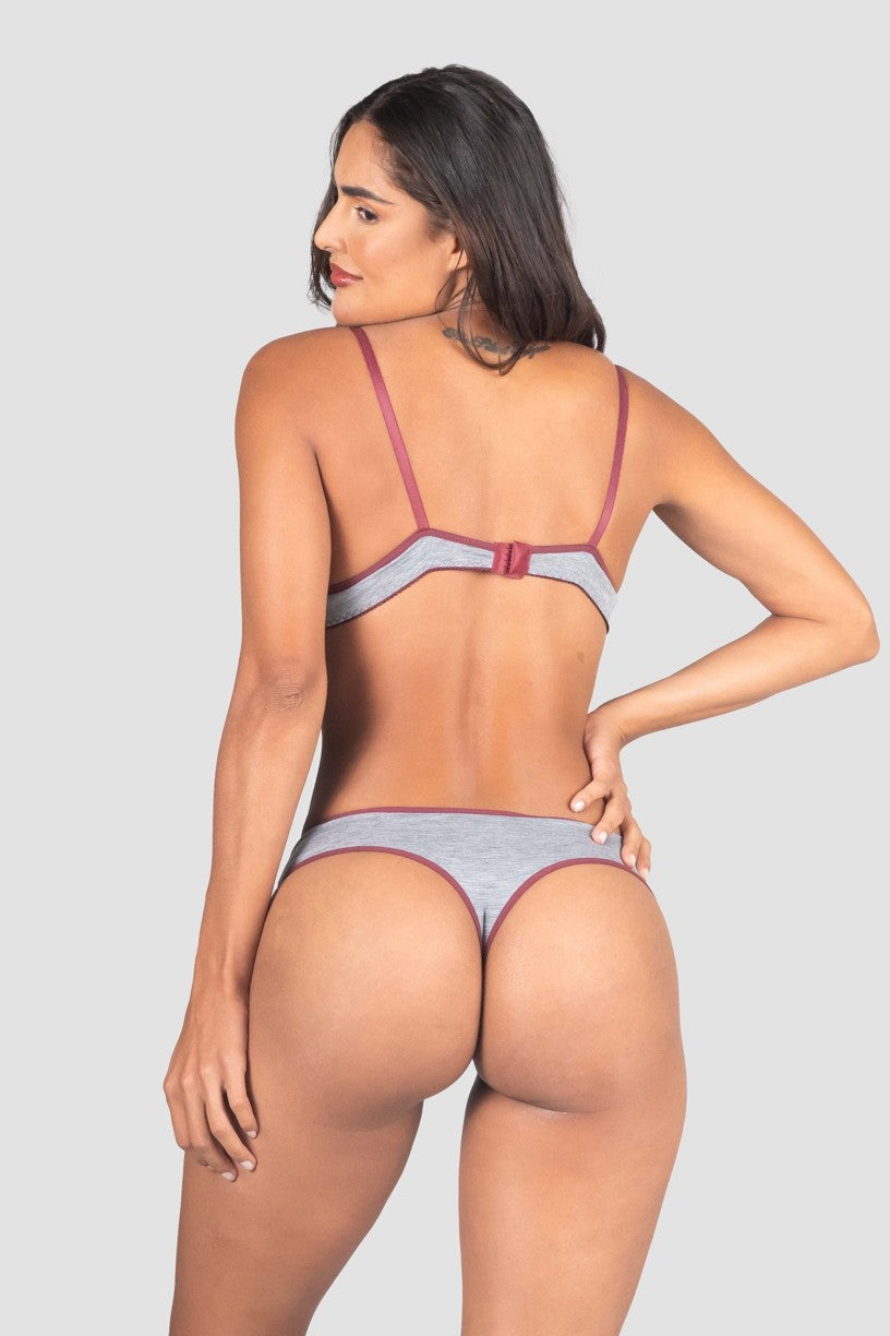 Conjunto Lingerie Mylena (Cinza / Vinho) | Ref: P03-20-F