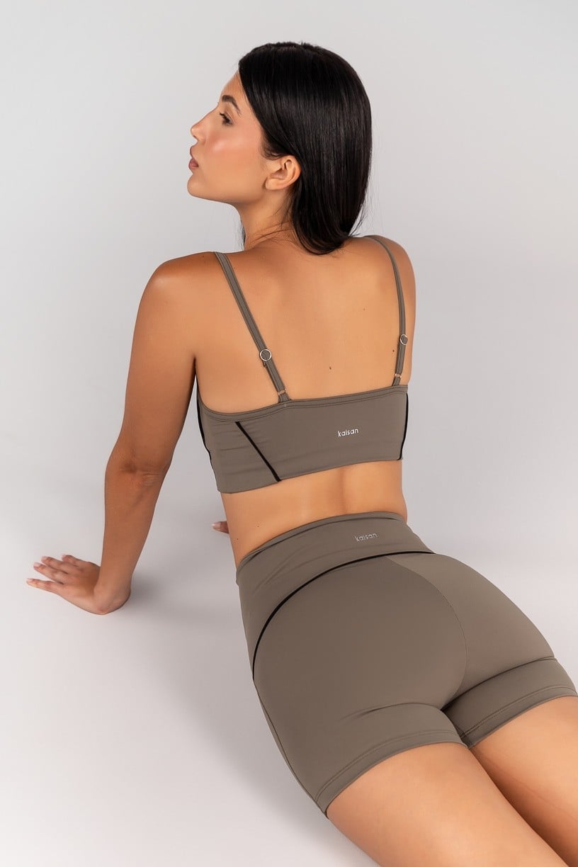 [CONJUNTO] Short + Top com Vivo e Viés Contrastante (Oliva / Preto) | Ref: K4682-B