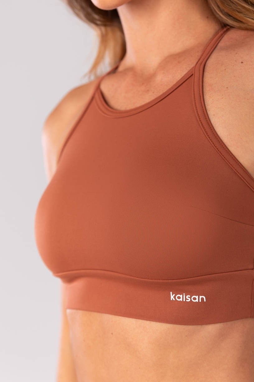 [CONJUNTO] - Top + Calça Legging com Bolsos e Cobertura (Marrom) | Ref: K4176-B