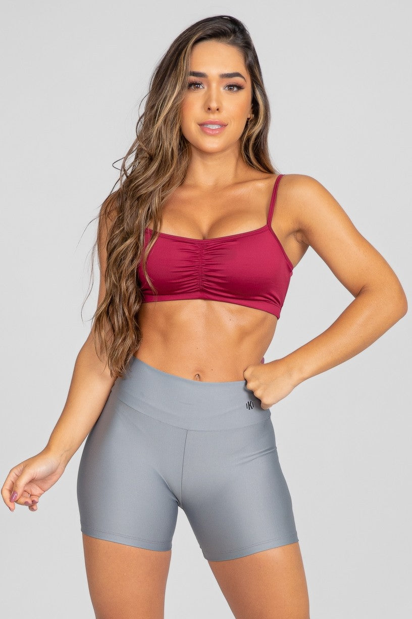 [CONJUNTO] - Top (Vinho) + Short com Franzido Bumbum Up (Cinza) | Ref: K2883-B