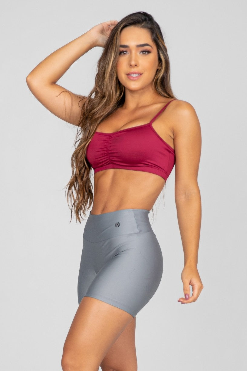 [CONJUNTO] - Top (Vinho) + Short com Franzido Bumbum Up (Cinza) | Ref: K2883-B