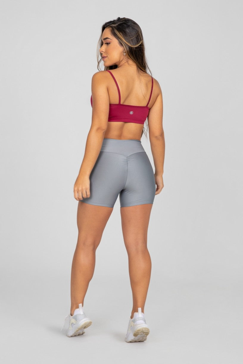 [CONJUNTO] - Top (Vinho) + Short com Franzido Bumbum Up (Cinza) | Ref: K2883-B